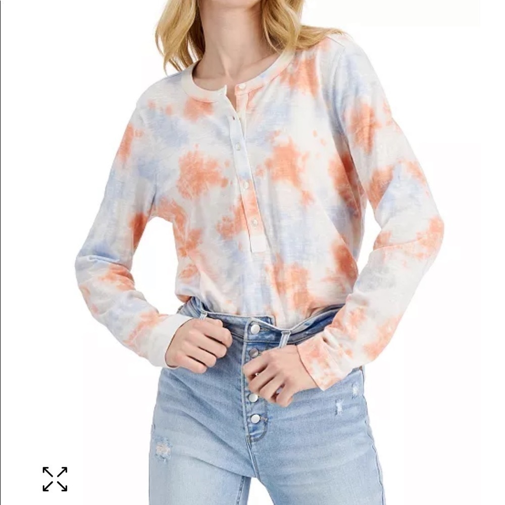 NWT woman’s style & co tie dye button up Henley knit shirt size medium